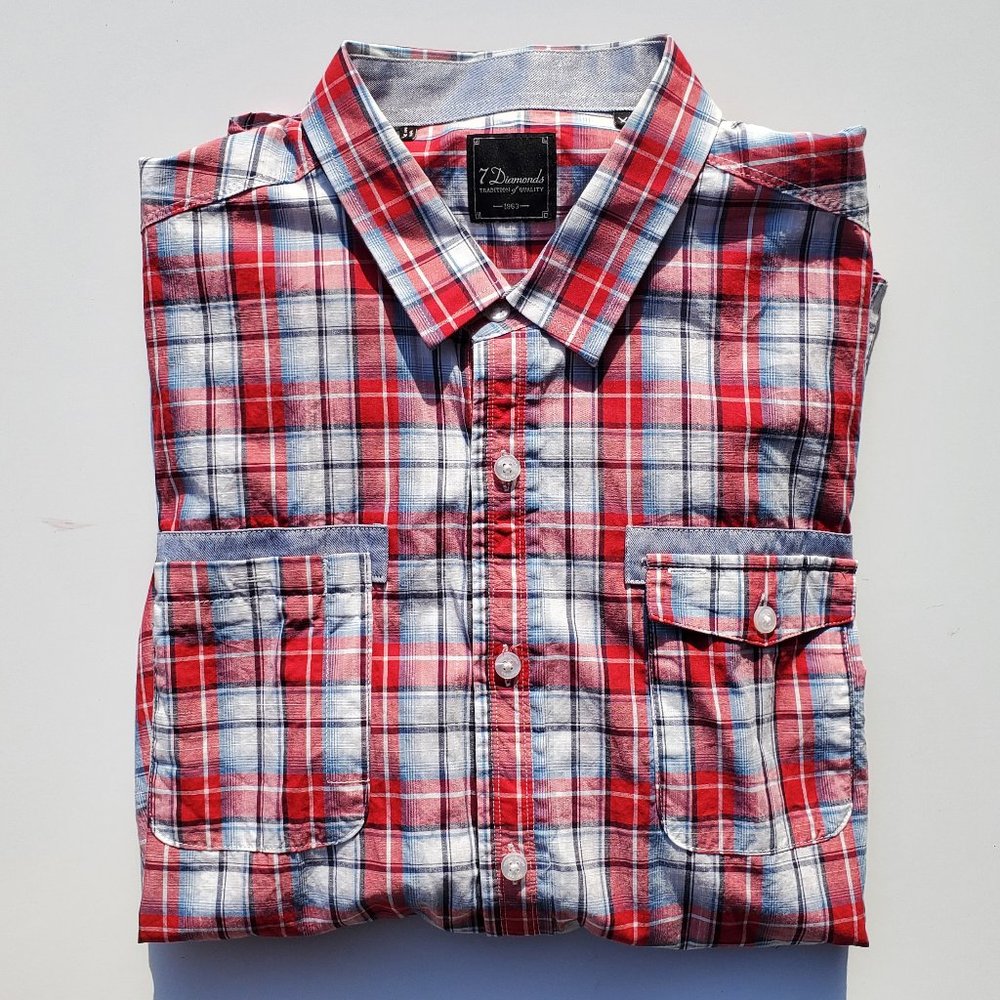 7 Diamonds XL Plaid Long Sleeve Button Down